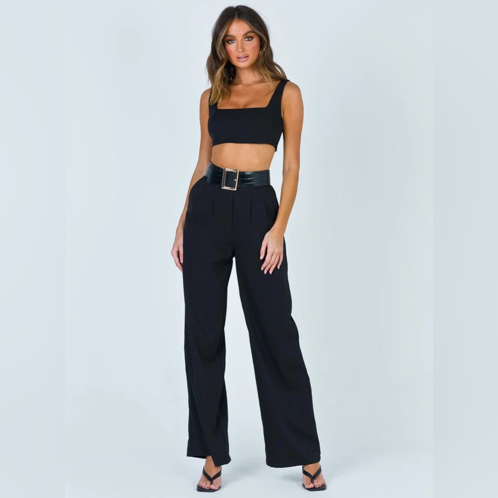 Princess Polly - Huxley 2-Piece Set (Black) Crop Top w/ Wide Leg Trousers